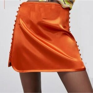 Zara Orange Satin Mini Skirt with Side Button Detail